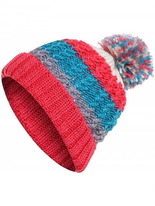 Skullies & Beanies Casual Winter Hats for Women Colorful Beanies Hats Girls Fashion Relaxed Striped Hat Knitted Pom Pom Ball ...