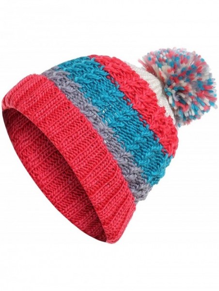 Skullies & Beanies Casual Winter Hats for Women Colorful Beanies Hats Girls Fashion Relaxed Striped Hat Knitted Pom Pom Ball ...