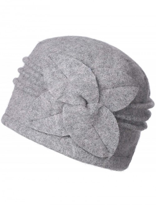 Bucket Hats Women's 100% Wool Flower Warm Cloche Bucket Hat Slouch Wrinkled Beanie Cap Crushable - Light Grey - CH18KWK957S $...