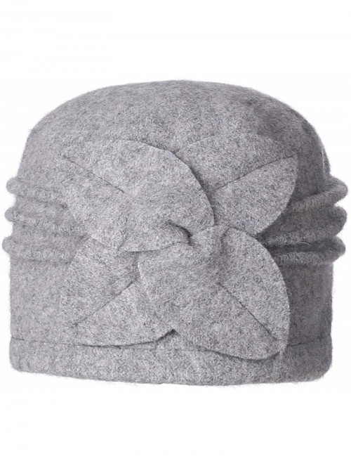 Bucket Hats Women's 100% Wool Flower Warm Cloche Bucket Hat Slouch Wrinkled Beanie Cap Crushable - Light Grey - CH18KWK957S $...