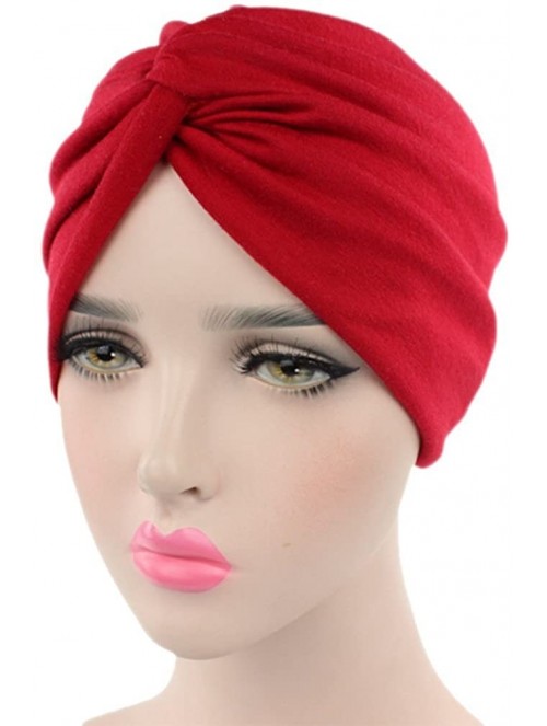 Skullies & Beanies Women's Sleep Soft Turban Pre Tied Cotton India Chemo Cap Beanie Turban Headwear - Red - CI18DZS7KU8 $10.33