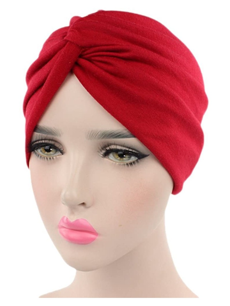 Skullies & Beanies Women's Sleep Soft Turban Pre Tied Cotton India Chemo Cap Beanie Turban Headwear - Red - CI18DZS7KU8 $10.33