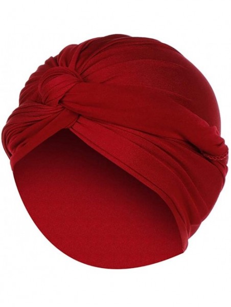 Skullies & Beanies Women's Sleep Soft Turban Autumn Winter Knotted Hat Wrap Cap Solid Color Muslim Knotted Wrap Scarf Cap - W...