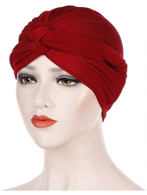 Skullies & Beanies Women's Sleep Soft Turban Autumn Winter Knotted Hat Wrap Cap Solid Color Muslim Knotted Wrap Scarf Cap - W...