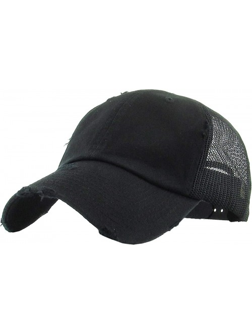 Baseball Caps Women's Adjustable Athletic Trucker Hat Mesh Baseball Cap Dad Hat - Solid Distressed - Black - CO18D75Z9IW $14.55