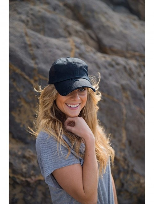 Baseball Caps Women's Adjustable Athletic Trucker Hat Mesh Baseball Cap Dad Hat - Solid Distressed - Black - CO18D75Z9IW $14.55