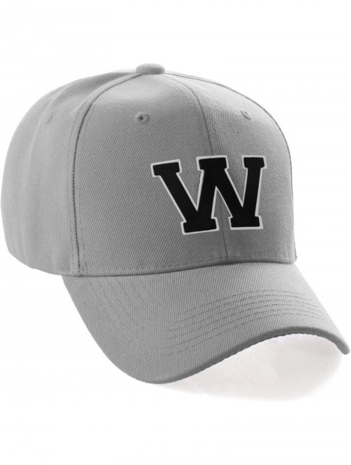 Baseball Caps Classic Baseball Hat Custom A to Z Initial Team Letter- Lt Gray Cap White Black - Letter W - CZ18IDUEWKW $16.62