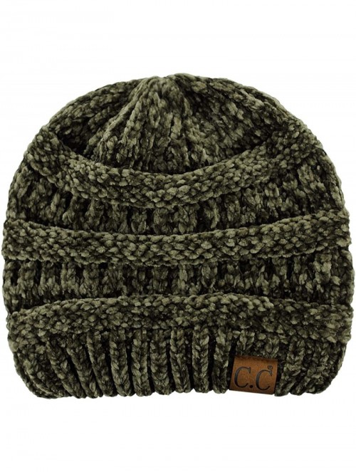 Skullies & Beanies Women's Chenille Soft Warm Thick Knit Beanie Cap Hat - New Olive - C518IQY3RDE $18.17