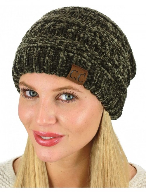 Skullies & Beanies Women's Chenille Soft Warm Thick Knit Beanie Cap Hat - New Olive - C518IQY3RDE $18.17