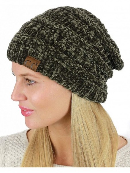 Skullies & Beanies Women's Chenille Soft Warm Thick Knit Beanie Cap Hat - New Olive - C518IQY3RDE $18.17