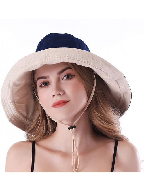 Sun Hats Women Large Brim Sun Hats Packable Foldable UV Protection Bucket Hats - Navy - C218Q6XWSYD $29.99