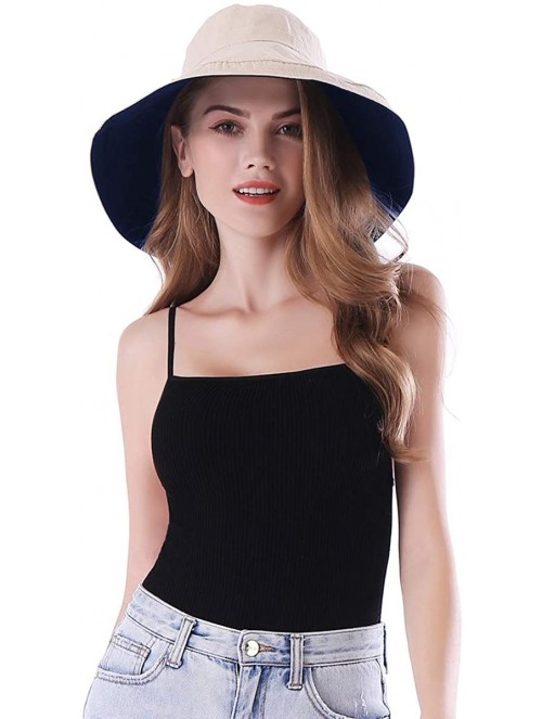 Sun Hats Women Large Brim Sun Hats Packable Foldable UV Protection Bucket Hats - Navy - C218Q6XWSYD $29.99