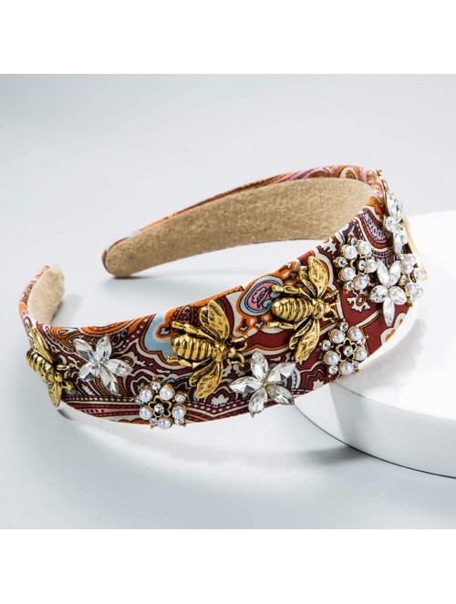 Headbands Vintage Court Style Lady Head Hoop- Elegant Baroque Rhinestone Print Wide-Side Headband - Red - CT192Y4K6RT $15.24