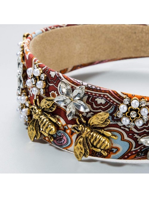 Headbands Vintage Court Style Lady Head Hoop- Elegant Baroque Rhinestone Print Wide-Side Headband - Red - CT192Y4K6RT $15.24