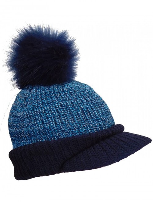 Skullies & Beanies Ladies Warm Fleece Lined Knitted Peaked Beanie Baseball Cap with Detachable Faux Fur Pompom- wear with or ...