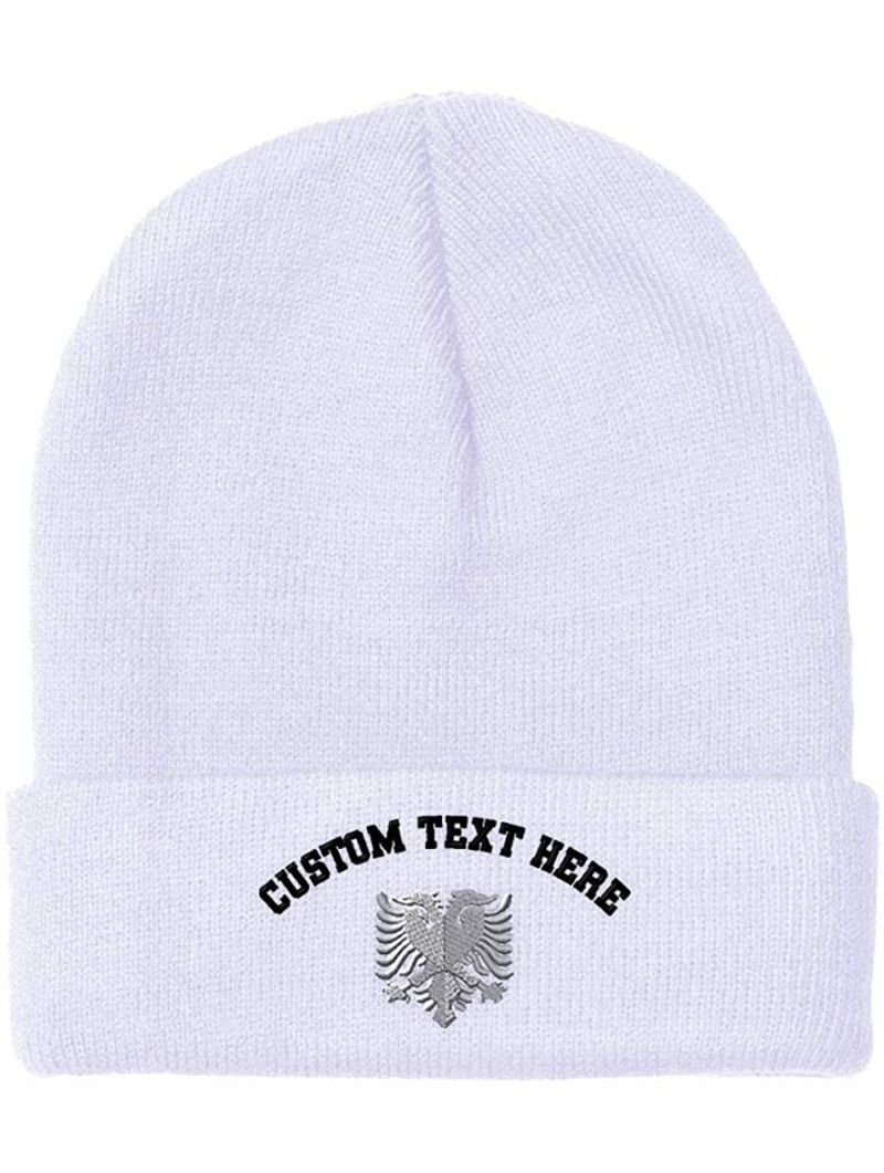 Skullies & Beanies Custom Beanie for Men & Women Albanian Eagle Silver Embroidery Skull Cap Hat - White - CO18ZS4ELKA $18.44