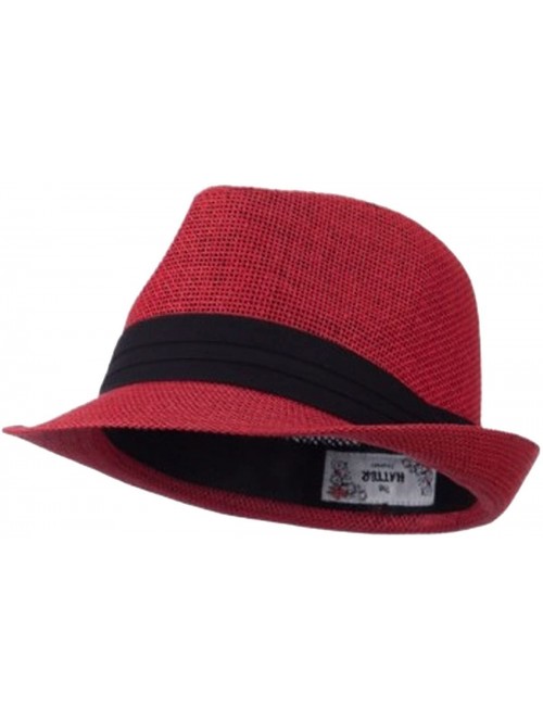 Fedoras Mens 3 Layer Pleated Band Solid Color Straw Fedora - Red - C211WTDFGZR $13.61