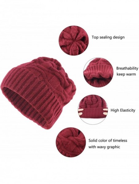 Skullies & Beanies Winter Warm Knitted Beanie Hats Slouchy Skull Cap Velvet Lined Touch Screen Gloves for Men Women - Red - C...