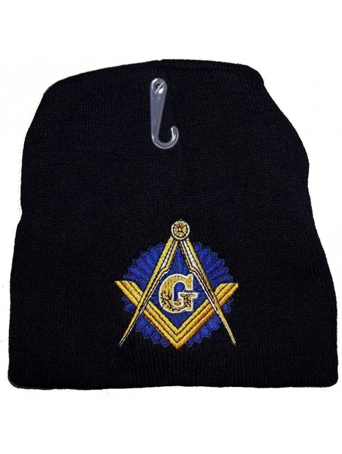 Skullies & Beanies 8" Black Freemason Masonic Embroidered Winter Beanie Skull Cap Mason hat - CF12N0IRVP7 $12.54