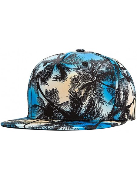 Baseball Caps Unisex 3D Printing Flat Bill Baseball Cap Snapback Hip Hop Hat - Coconut Trees Blue 052 - CE17Y0WWUAR $11.32