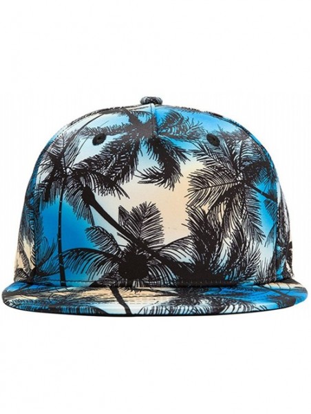 Baseball Caps Unisex 3D Printing Flat Bill Baseball Cap Snapback Hip Hop Hat - Coconut Trees Blue 052 - CE17Y0WWUAR $11.32