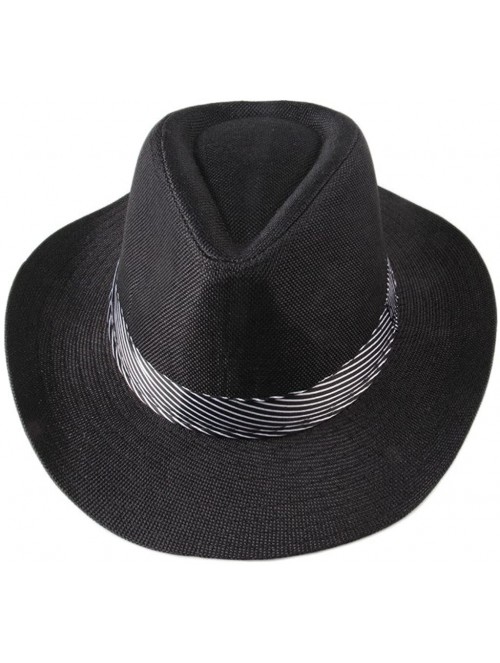 Cowboy Hats Men's Wide Brim Cowboy Fedoras Trilby Sun Hats (Black) - CU11XTIIV1H $14.37