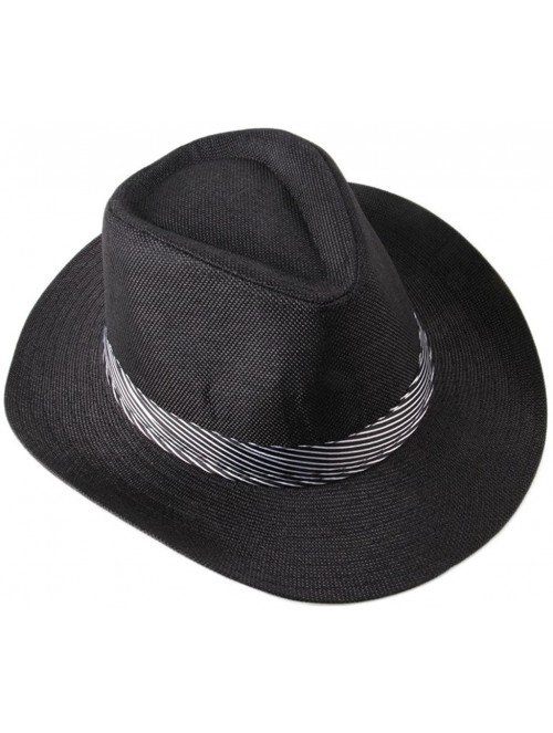 Cowboy Hats Men's Wide Brim Cowboy Fedoras Trilby Sun Hats (Black) - CU11XTIIV1H $14.37