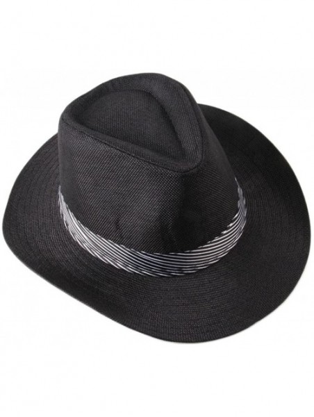 Cowboy Hats Men's Wide Brim Cowboy Fedoras Trilby Sun Hats (Black) - CU11XTIIV1H $14.37