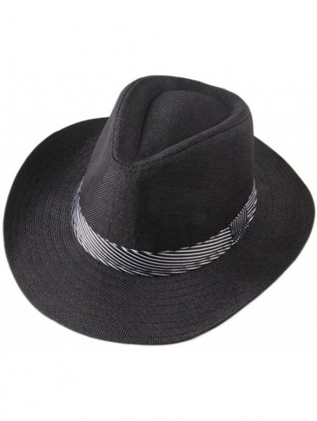 Cowboy Hats Men's Wide Brim Cowboy Fedoras Trilby Sun Hats (Black) - CU11XTIIV1H $14.37