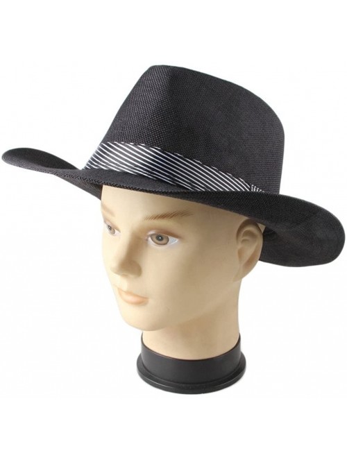 Cowboy Hats Men's Wide Brim Cowboy Fedoras Trilby Sun Hats (Black) - CU11XTIIV1H $14.37