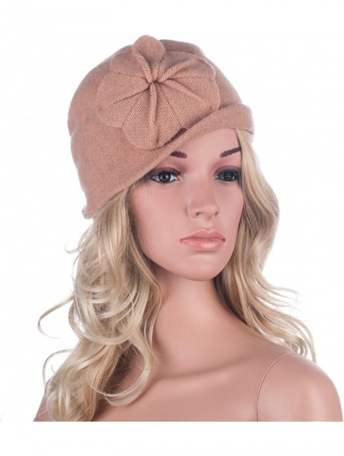 Bucket Hats Womens Gatsby 1920s Winter Wool Cap Beret Beanie Bucket Floral Hat A289 - Camel - C912642THNZ $14.13