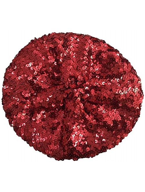 Berets Sparkly Sequins Beret Hat Glitter Mermaid Cap for Dancing Party Fancy Dress - Red - CB182S7YRS9 $15.25