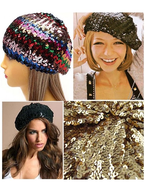 Berets Sparkly Sequins Beret Hat Glitter Mermaid Cap for Dancing Party Fancy Dress - Red - CB182S7YRS9 $15.25