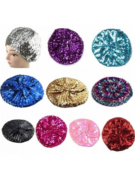 Berets Sparkly Sequins Beret Hat Glitter Mermaid Cap for Dancing Party Fancy Dress - Red - CB182S7YRS9 $15.25