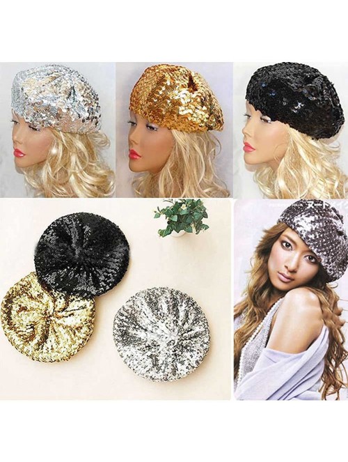 Berets Sparkly Sequins Beret Hat Glitter Mermaid Cap for Dancing Party Fancy Dress - Red - CB182S7YRS9 $15.25