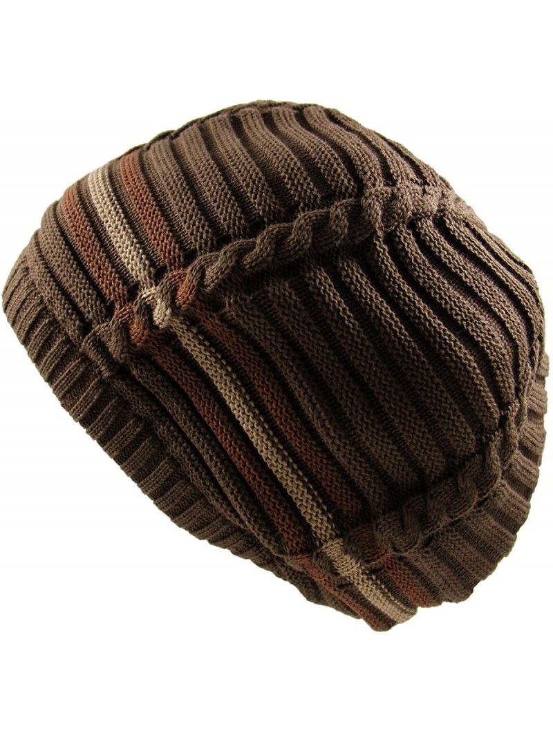 Skullies & Beanies 100% Cotton Classic Rasta Slouchy Ribbed Beanie Hats - Brown/Khaki - CP12E1QD6YH $19.67