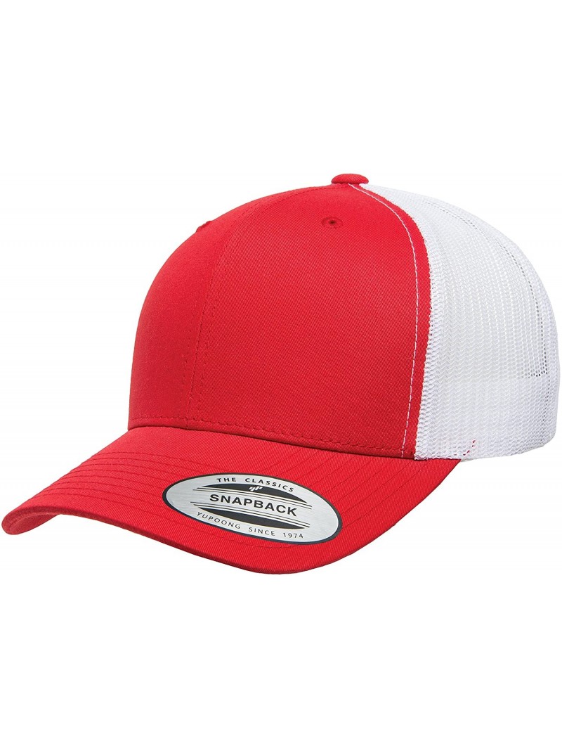 Baseball Caps Yupoong Retro Trucker Snapback Cap - Mesh Back- Adjustable Ballcap w/Hat Liner - Red/White - C018H39ZLWC $19.84