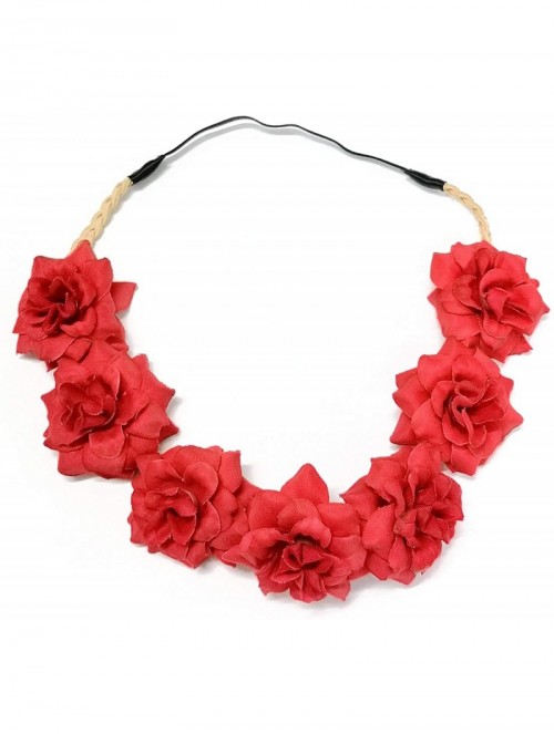 Headbands Floral Flower Crown Stretch Headband - Red - CR18I372GMW $13.71