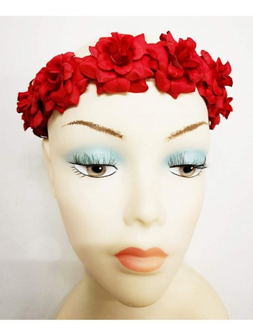 Headbands Floral Flower Crown Stretch Headband - Red - CR18I372GMW $13.71