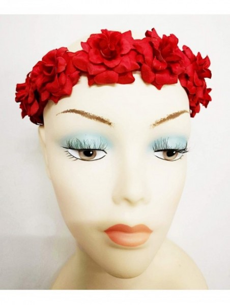 Headbands Floral Flower Crown Stretch Headband - Red - CR18I372GMW $13.71