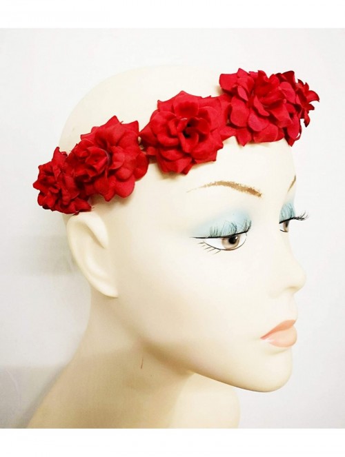 Headbands Floral Flower Crown Stretch Headband - Red - CR18I372GMW $13.71