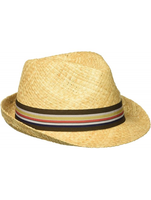 Fedoras Men's Hand Woven Soft Raffia Straw Fedora with Striped Band - Raffia - CH12H9AJZM3 $30.41