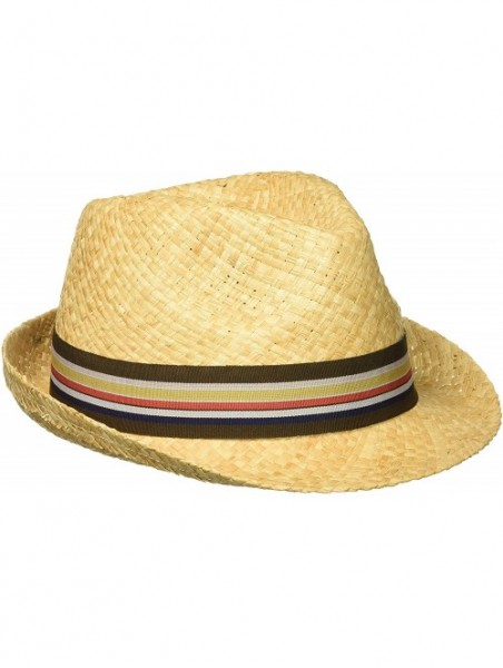 Fedoras Men's Hand Woven Soft Raffia Straw Fedora with Striped Band - Raffia - CH12H9AJZM3 $30.41