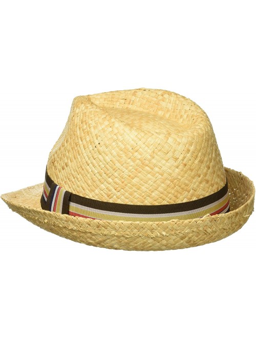 Fedoras Men's Hand Woven Soft Raffia Straw Fedora with Striped Band - Raffia - CH12H9AJZM3 $30.41