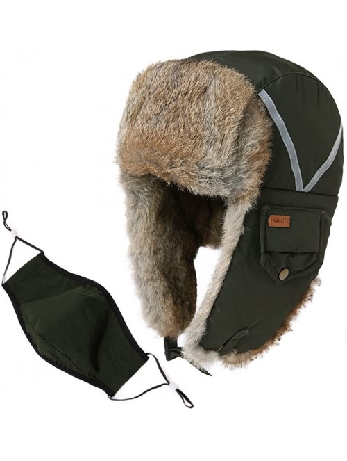 Bomber Hats 100% Rabbit Fur Winter Bomber Trapper Ushanka Russian Mask Hat Earflaps Hunting Waterproof Cap 55-61cm - CM18A9MC...