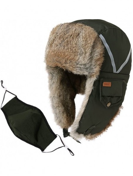 Bomber Hats 100% Rabbit Fur Winter Bomber Trapper Ushanka Russian Mask Hat Earflaps Hunting Waterproof Cap 55-61cm - CM18A9MC...