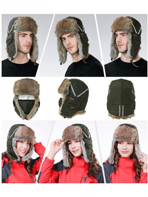 Bomber Hats 100% Rabbit Fur Winter Bomber Trapper Ushanka Russian Mask Hat Earflaps Hunting Waterproof Cap 55-61cm - CM18A9MC...