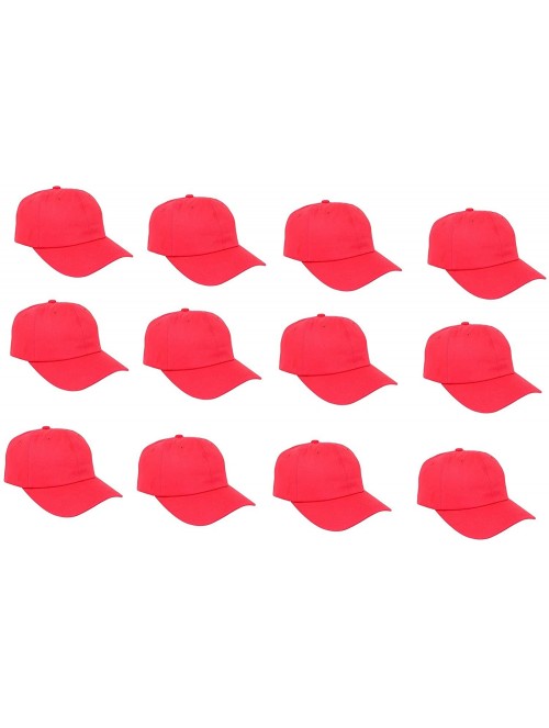 Baseball Caps Wholesale 12-Pack Baseball Cap Adjustable Size Plain Blank All Cotton Solid Color dad Hat - Red - CP195SSH05O $...