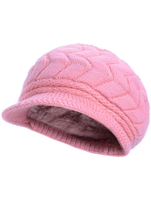 Skullies & Beanies Womens Knit Wool Hats with Visor Warm Skull Beanie Caps for Winter - Pink - CR11T8PTJIJ $20.91