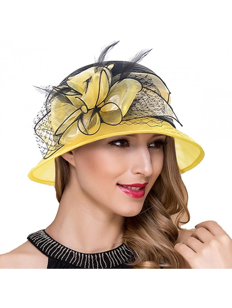 Bucket Hats Lady Church Derby Dress Cloche Hat Fascinator Floral Tea Party Wedding Bucket Hat S051 - S606-yellow - CW18EYIDO8...